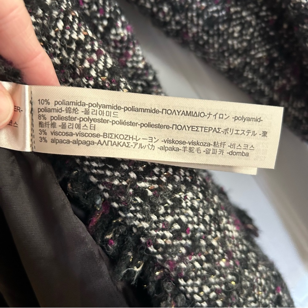 Massimo Dutti Cropped Boucle Tweed Blazer Black White Purple Size 2 - Picture 9 of 15